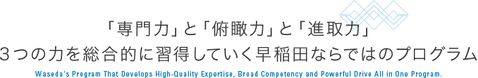 「専門力」と「俯瞰力」と「進取力」3つの力を総合的に習得していく早稲田ならではのプログラム